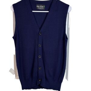 Vintage 70s/80s Pine state  Sweater Vest 100% Orlon Acrylic Knit Navy Button M